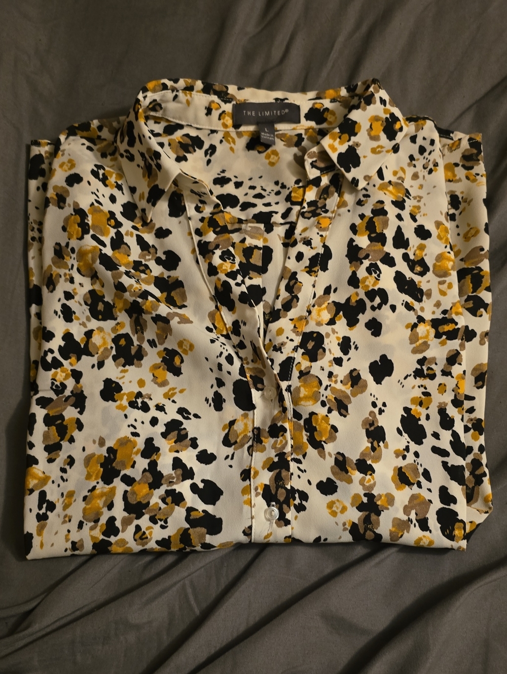 The Limited White Button-Up Shirt Jacket with Black, Yellow & Brown Spot Print